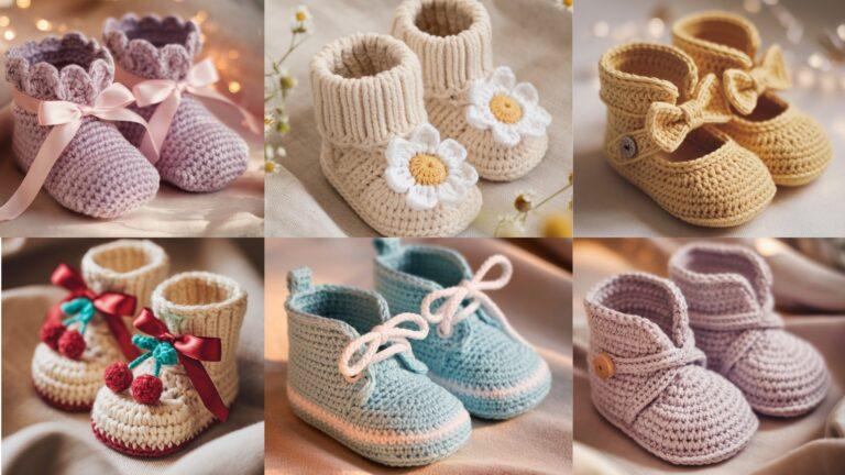 6 Crochet Baby Booties Patterns with Buttons and Ribbons