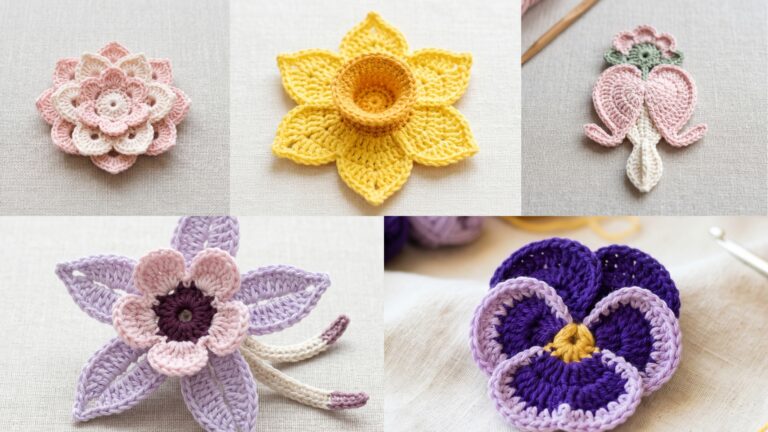 5 Cute Crochet Flower Applique Patterns for Hats, Bags, and Blankets